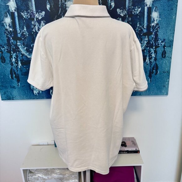 THEORY Mens Tipped Pima Cotton Pique Polo Shirt White Grey Collar Short Slv XL - Picture 5 of 9